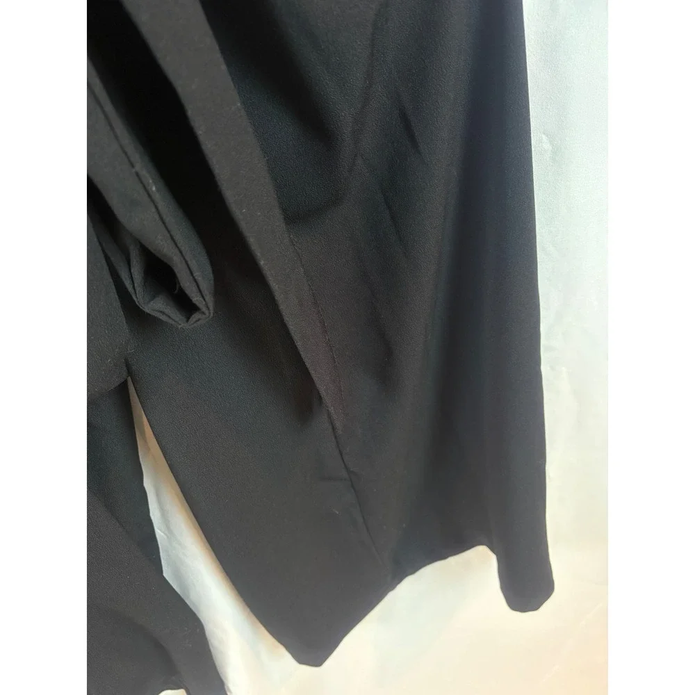 Black Wrap‎ V-Neck Jumpsuit 3/4 Sleeve Wide Leg Belted One-Piece Romper